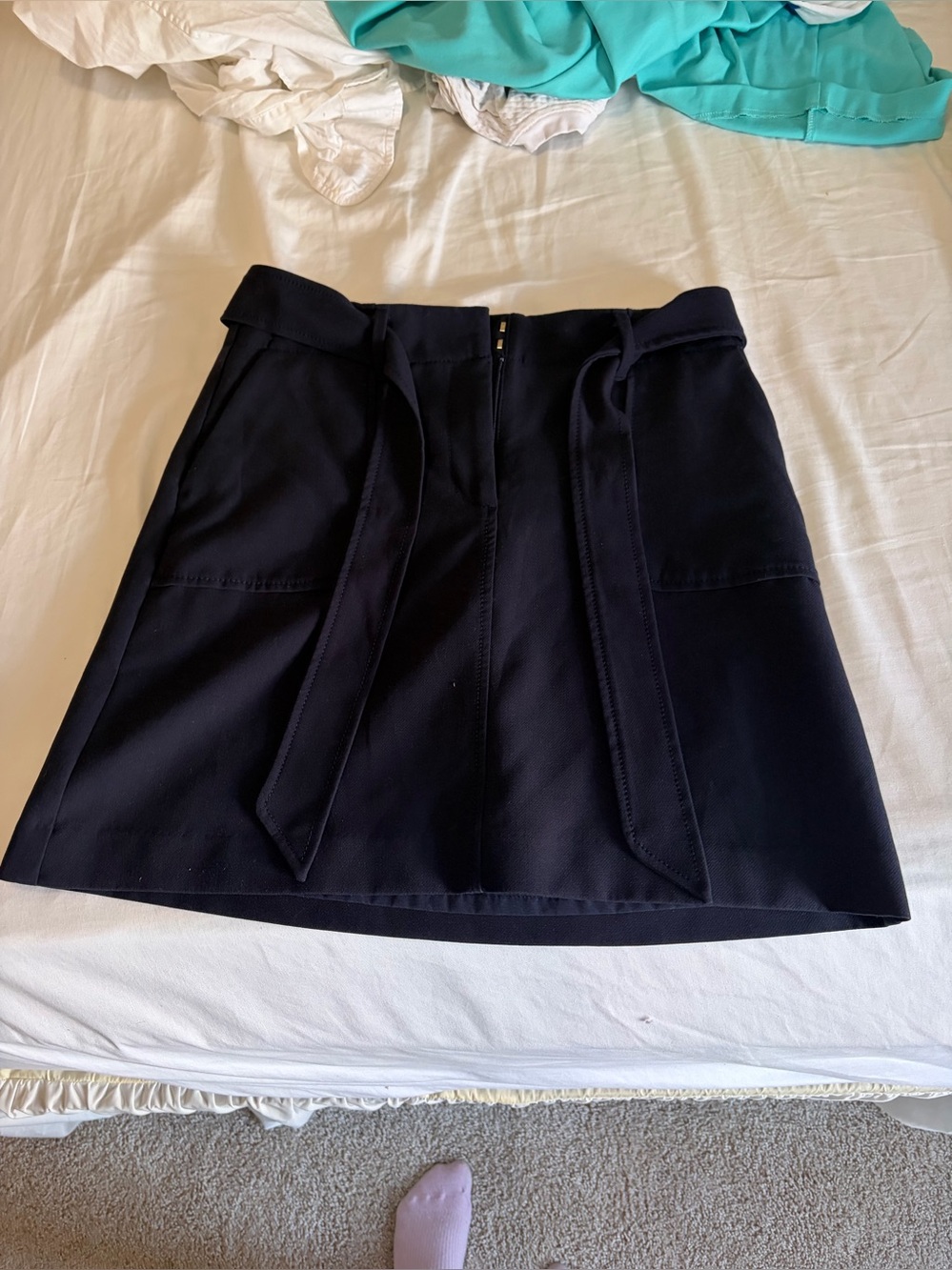 LOFT Navy Tie-Belt Mini Skirt